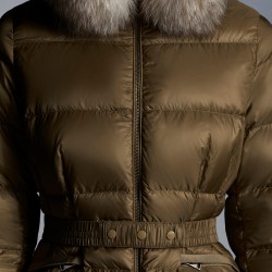 2022 MONCLER Boed Fur Collar Short Down Jacket Womens Waist Down Puffer Coat Winter Outerwear Natural Camel Beige