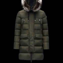 2022 Moncler Aphroti Parka Fur Hooded Collar Long Down Jacket Women Down Puffer Coat Winter Outerwear Army Green