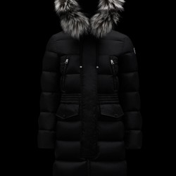 2022 Moncler Aphroti Parka Fur Hooded Collar Long Down Jacket Women Down Puffer Coat Winter Outerwear Black