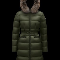 2022 Moncler Boedic Parka Fur Collar Long Down Jacket Women Down Puffer Coat Winter Outerwear Army Green