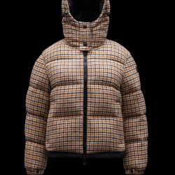 2022 Moncler Bugrane Short Hooded Down Jacket Women Down Puffer Coat Winter Outerwear Burnt Orange And Black Check