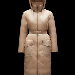 2022 Moncler Ecbalie Parka Hooded Long Down Jacket Women Down Puffer Coat Winter Outerwear Sand Beige