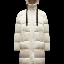 2022 Moncler Erysimum Parka Hooded Long Down Jacket Women Down Puffer Coat Winter Outerwear Butter White