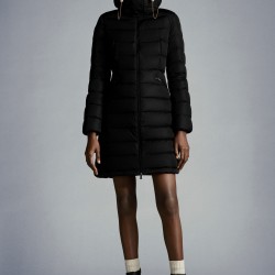 2022 Moncler Flammette Parka Long Down Jacket Women Down Puffer Coat Winter Outerwear Black