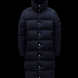 MONCLER Frema Long Down Jacket Mens Hooded Puffer Down Coat Winter Outerwear Night Blue