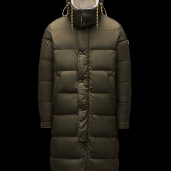 MONCLER Harel Long Down Jacket Mens Hooded Puffer Down Coat Winter Outerwear Reversible Army Green 