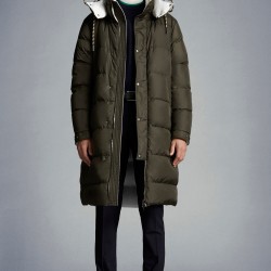 MONCLER Harel Long Down Jacket Mens Hooded Puffer Down Coat Winter Outerwear Reversible Army Green 