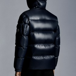2022 Moncler Ecrins Short Down Jacket Mens Winter Hooded Puffer Down Coat Outerwear Night Blue