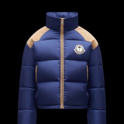 8 MONCLER PALM ANGELS Kelsey Short Down Jacket Mens Down Puffer Coat Winter Outerwear Night Blue