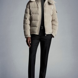 Moncler Maya Corduroy Jacket Short Quilted Down Jackets Mens Hooded Puffer Coat Winter Outwear Melange Light Gray