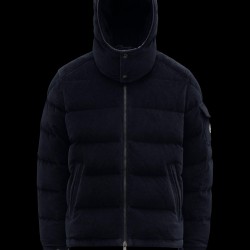 Moncler Maya Corduroy Jacket Short Quilted Down Jackets Mens Hooded Puffer Coat Winter Outwear Night Blue