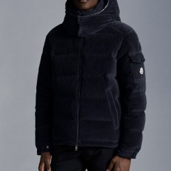 Moncler Maya Corduroy Jacket Short Quilted Down Jackets Mens Hooded Puffer Coat Winter Outwear Night Blue