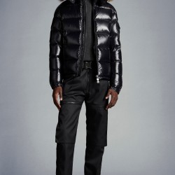 Moncler Maya Fur Short Quilted Down Jackets Mens Hooded Puffer Coat Winter Outwear Black