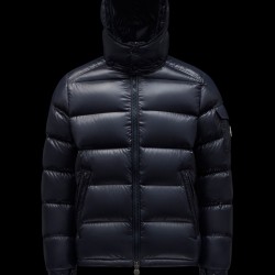 Moncler Maya Short Quilted Down Jacket Mens Hooded Puffer Coat Winter Outwear Night Blue