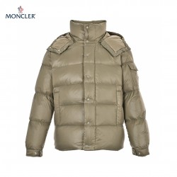 Best 23FW Moncler Maya 70 Logo Zipped Hooded Short Green Down Jacket 