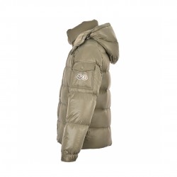 Best 23FW Moncler Maya 70 Logo Zipped Hooded Short Green Down Jacket 