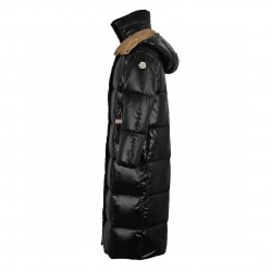 Best Moncler Parnaiba Quilted Hooded Long Down Jacket Black Brown 