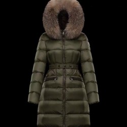 Moncler Down Jacket Women Long Coat Winter Ourtwear With Fur Collar Hat Boedic Army Green 