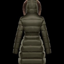 Moncler Down Jacket Women Long Coat Winter Ourtwear With Fur Collar Hat Boedic Army Green 