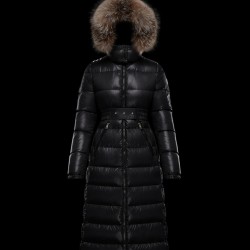 Moncler Down Jacket Women Long Down Puffer Coat Winter Ourtwear With Fur Collar Hat Hudson Black 