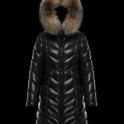 Moncler Down Jacket Women Long Quilted Down Puffer Coat Winter Ourtwear With Fur Collar Hat Fulmarus Black 