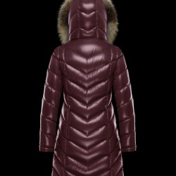 Moncler Down Jacket Women Long Quilted Down Puffer Coat Winter Ourtwear With Fur Collar Hat Fulmarus Wine Red 