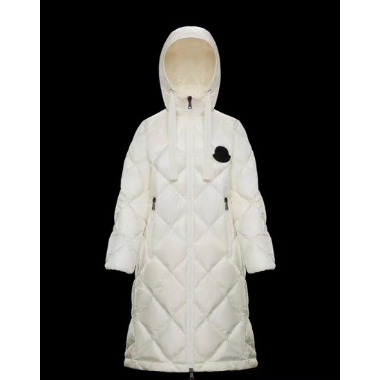 Moncler Hooded Down Jacket Women Long Down Coat Winter Ourtwear DUROC White Black 