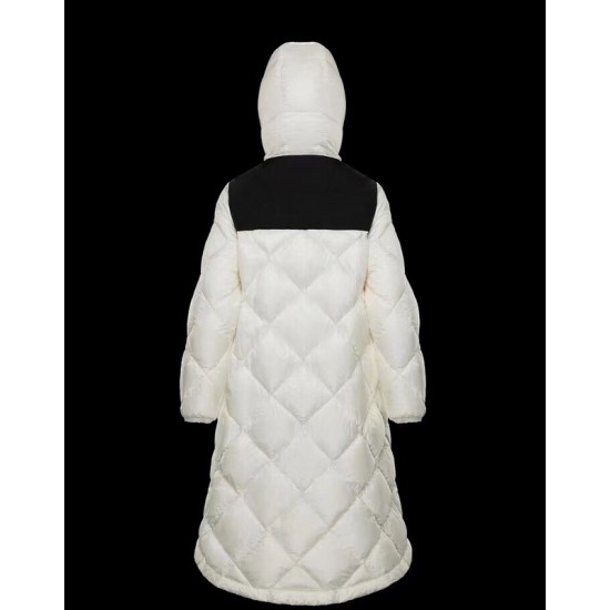 Moncler Hooded Down Jacket Women Long Down Coat Winter Ourtwear DUROC White Black 