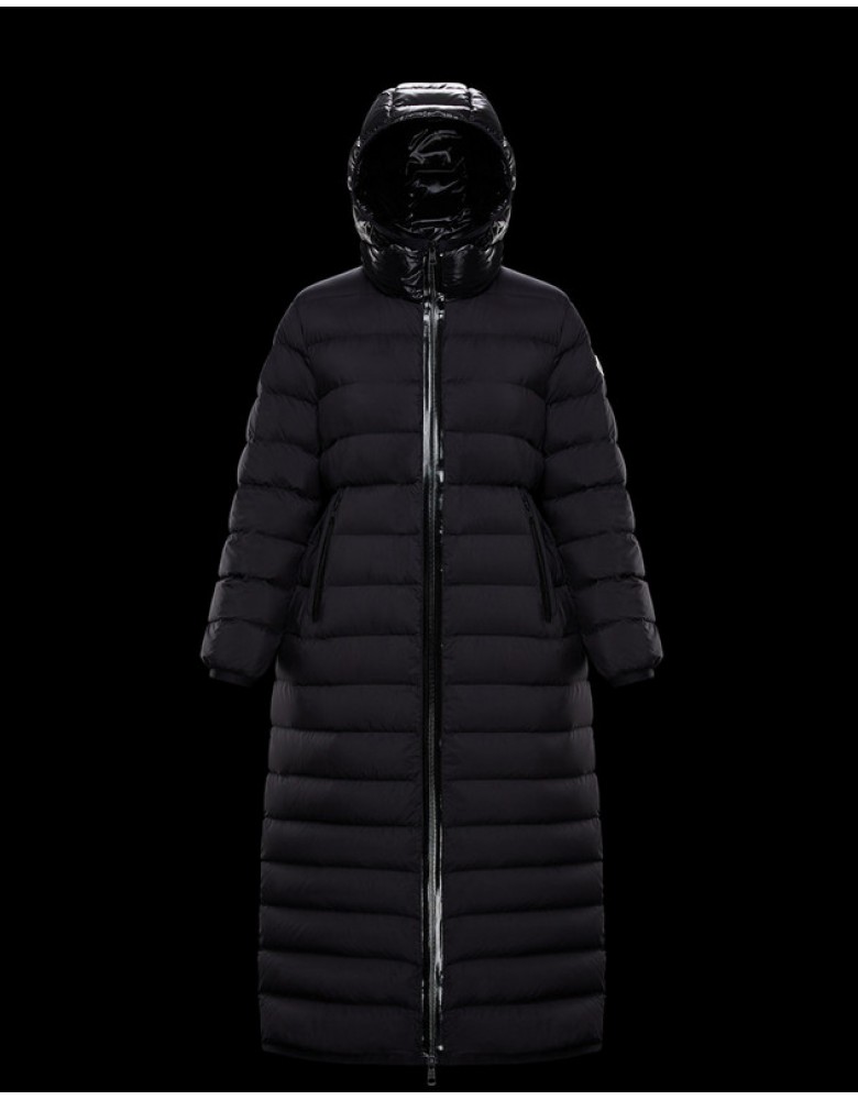 Moncler Hooded Down Jacket Women Long Down Coat Winter Ourtwear Grue Black   