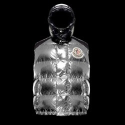 Moncler Palm Angels Puffer Vest Womens Sleeveless Shiny Silver Black 