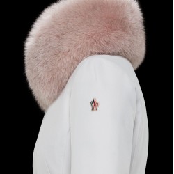 Moncler Down Jacket Women Down Coat Winter Ourtwear With Pink Fur Collar Hat Grennoble White 